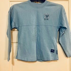 Disney Kids Light Blue Long Sleeve Tee with Blue Hydrangeas and WDW logo.